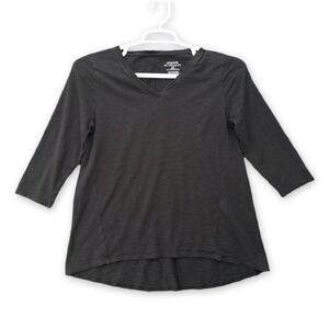 Chicos The Ultimate Tee Women 1 Black V-Neck 3/4 Sleeve High Low Slub Knit Top